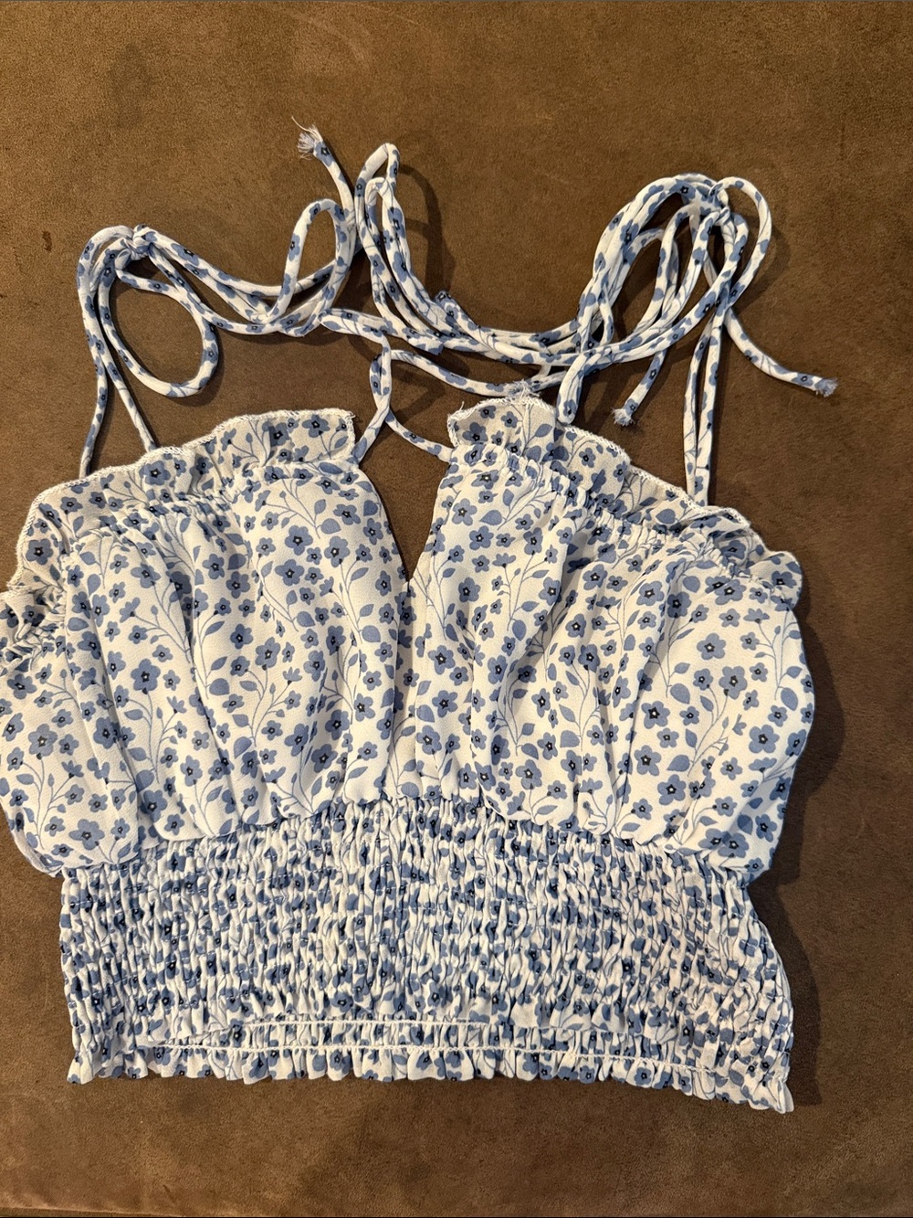 Princess Polly White Crop Top with Blue Floral Print